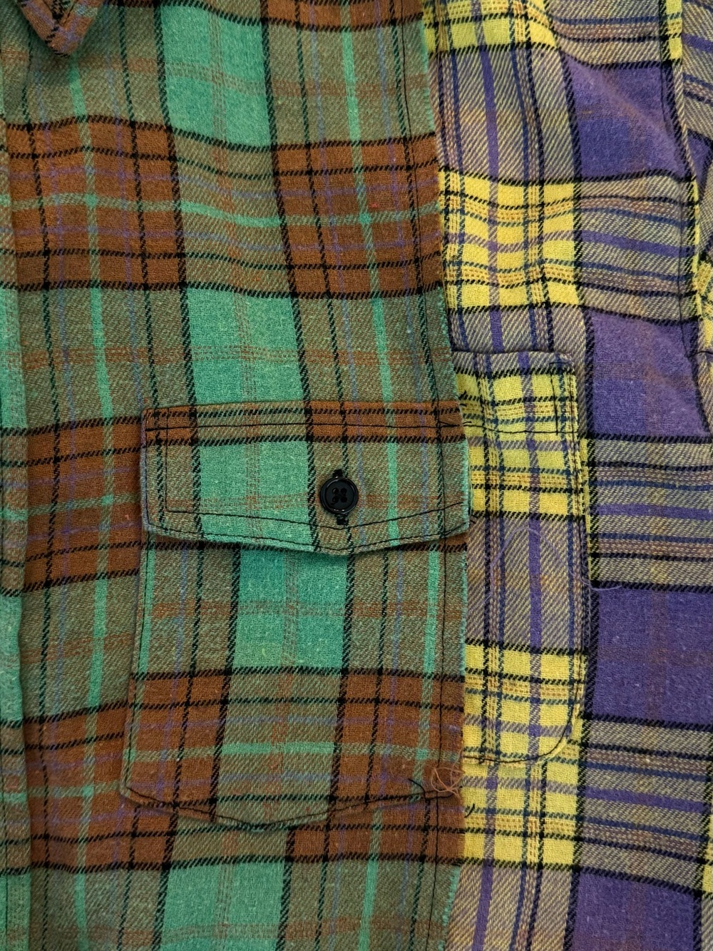 Women’s Oversized Patchwork Plaid Shirt XL | Raw Edge Seam Detail | Boho - Picture 6 of 7